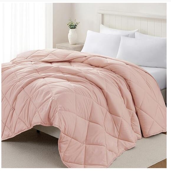 Queen Comforter-Pink Down Alternative Quilted Breathable with Corner Tabs - Picture 1 of 6